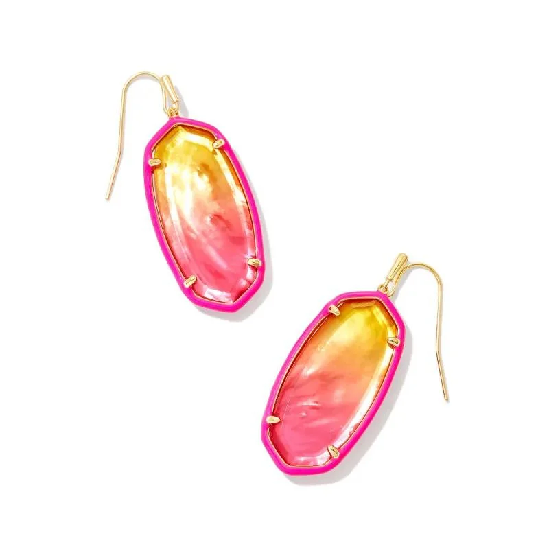 Polished disc earrings-Kendra Scott | Elle Gold Enamel Framed Drop Earrings in Sunset Ombre Illusion