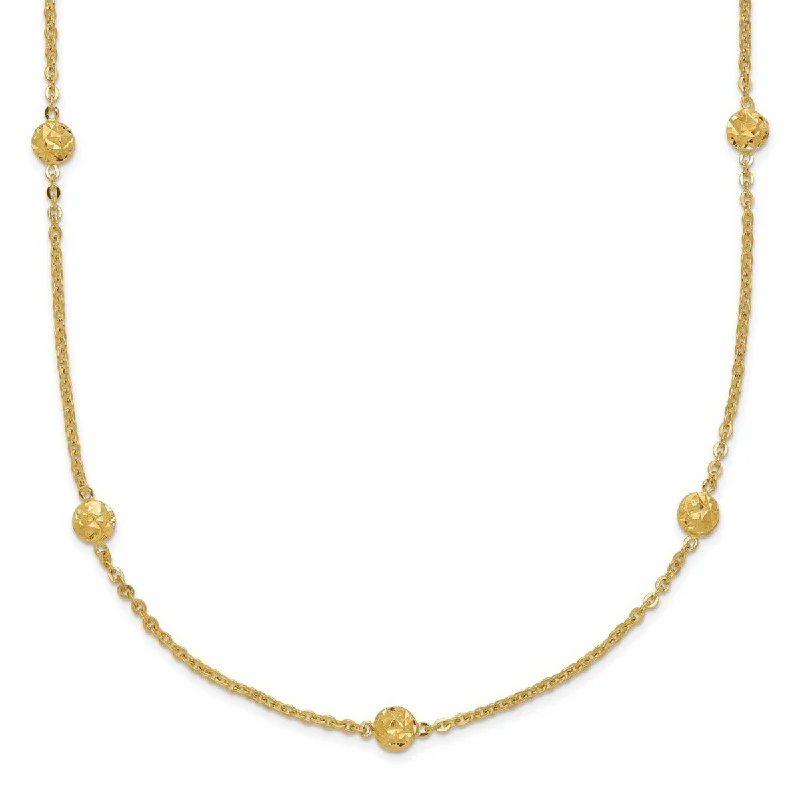 Tribal beaded necklaces-Curata 3mm 14k Polished Diamond Cut Tiny Puffed Circles 15 station Necklace, 18"