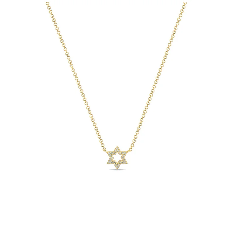 Topaz drop necklaces-14K Diamond Open Star of David Necklace