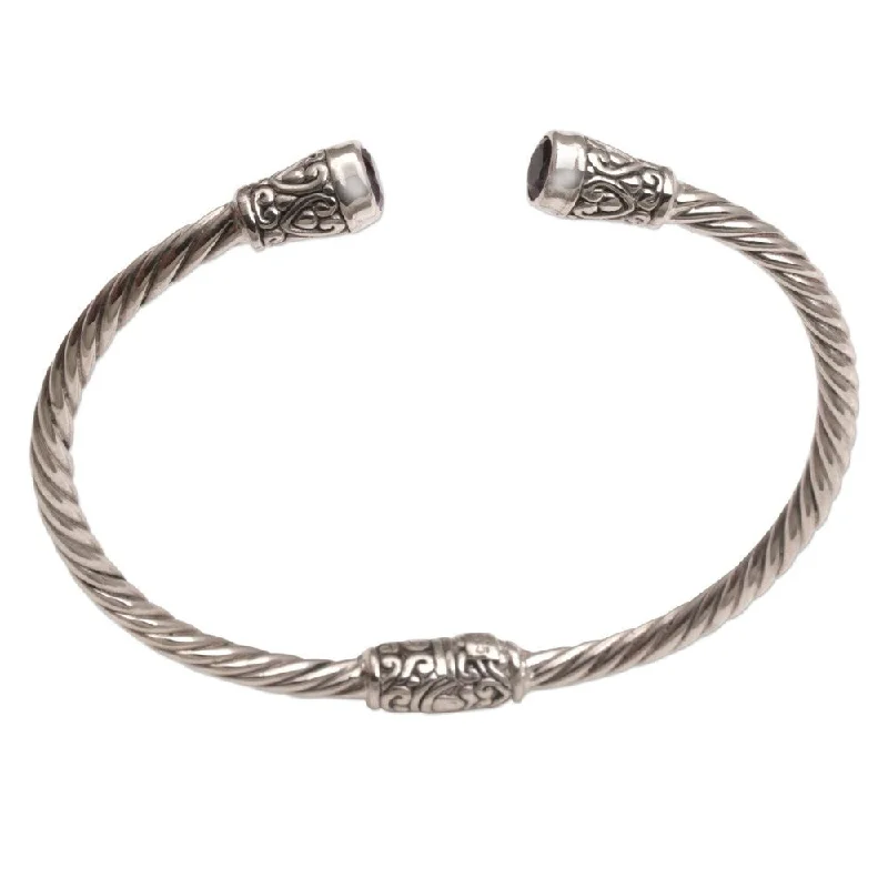 Vivid diamond bangles-NOVICA Handmade Sterling Silver Spiral Temple Amethyst Bracelet (Indonesia)