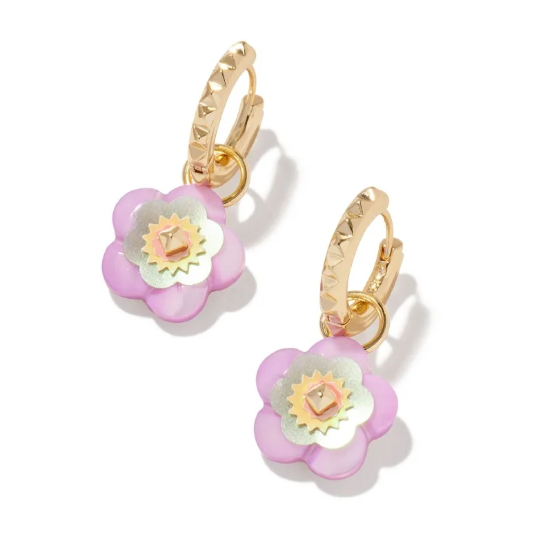 Tiny star earrings-Kendra Scott | Deliah Gold Huggie Earrings in Pastel Mix