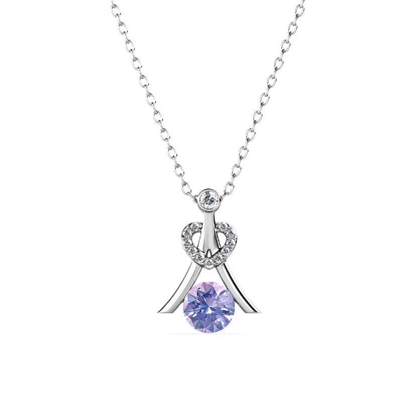 Engraved initial necklaces-Serenity June Birthstone Alexandrite Necklace 18k White Gold Plated Silver Necklace with Round Cut Swarovski Crystals