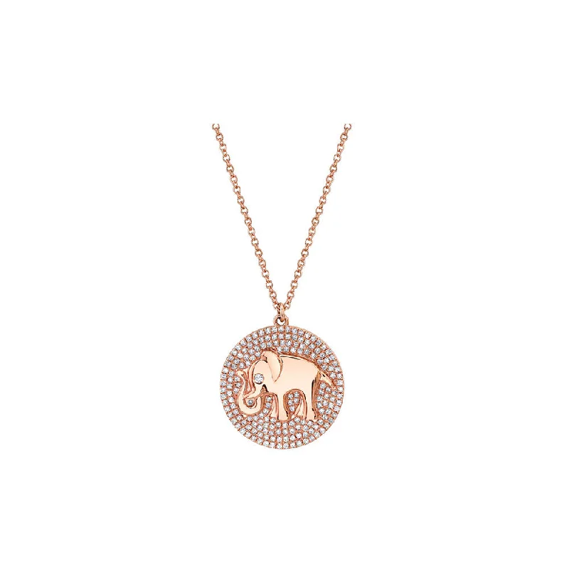 Morganite necklaces-14k Yellow Gold Diamond Pave and Gold Elephant Medallion Necklace