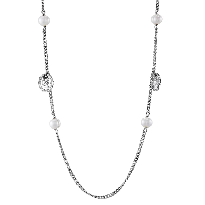 Multi-strand necklaces-Honora Sterling Silver Coin and Freshwater Pearl Necklace