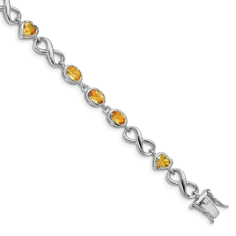 Topaz stone bangles-Curata 925 Sterling Silver Polished Box Catch Closure Oval Love Heart Citrine Bracelet