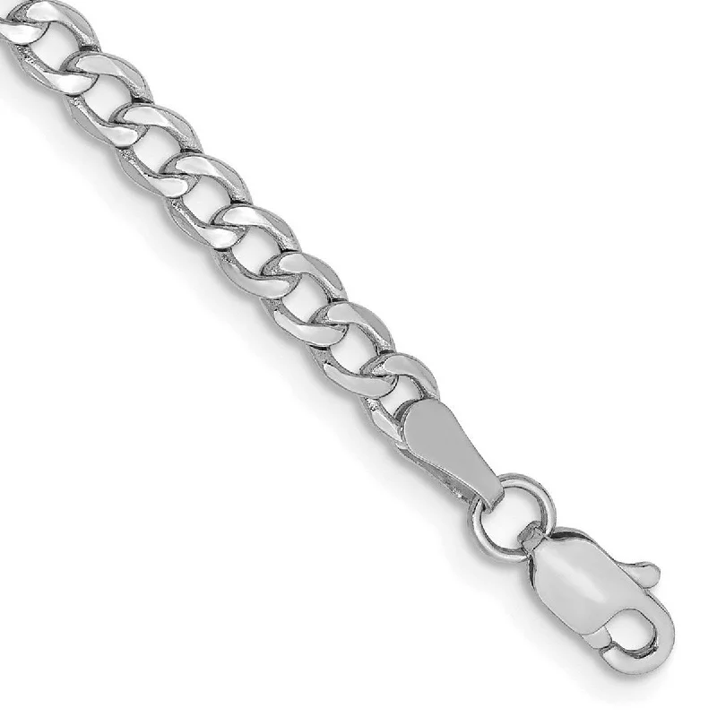 Pure link bangles-Curata 14k White Gold Hollow Polished Lobster Claw Closure 3.35mm Semi-solid Curb Link Chain Bracelet - 7 Inch