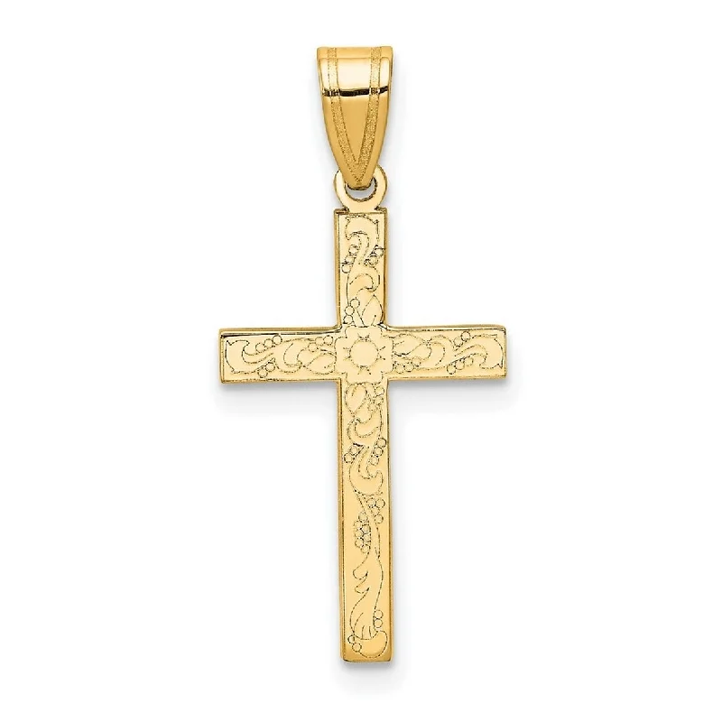 Simple cross necklaces-Curata 14k Yellow Gold Solid Polished 18" Floral Cross Pendant Necklace - 18x12mm