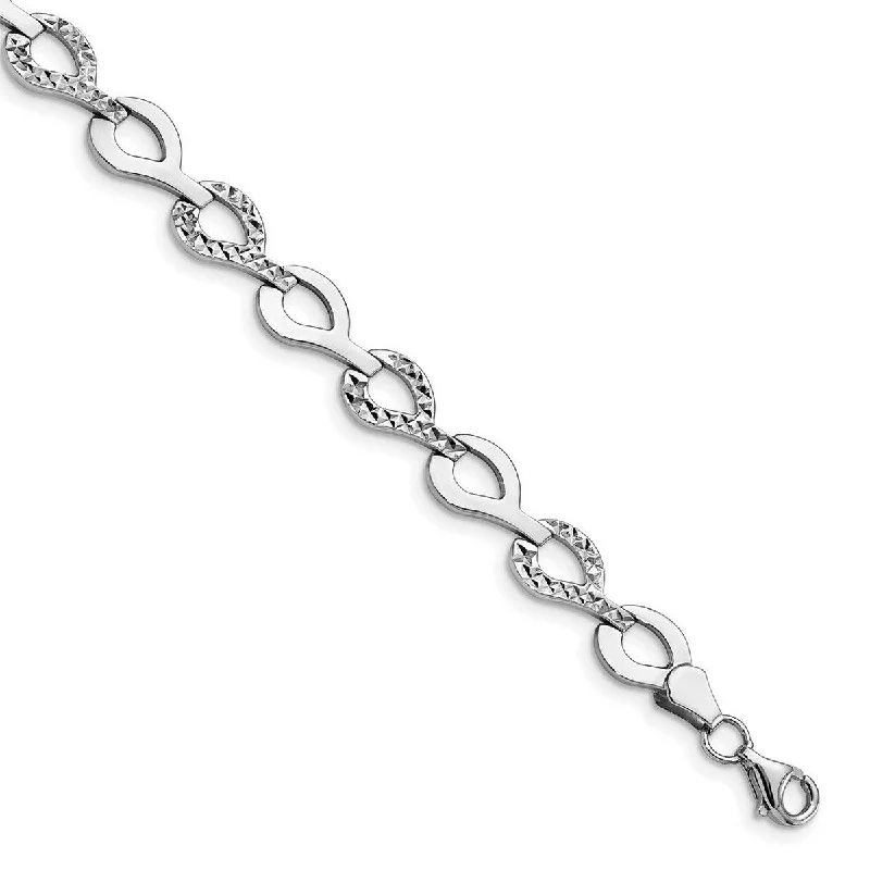 Aged bronze bangles-Curata 10k White Gold Polished Textured Alternating Flat Link Bracelet 7.5 Inch