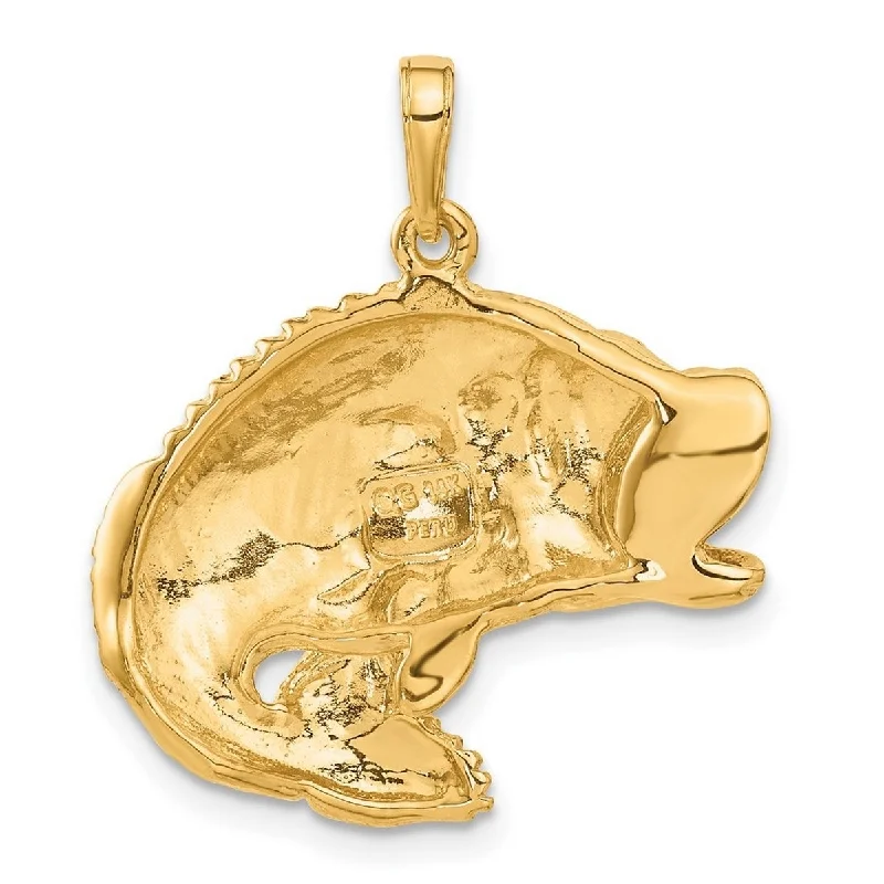 Soft thread necklaces-Curata 14k Yellow Gold Solid Textured 18" Bass Fish Jumping Pendant Necklace - 29.1x27.5mm