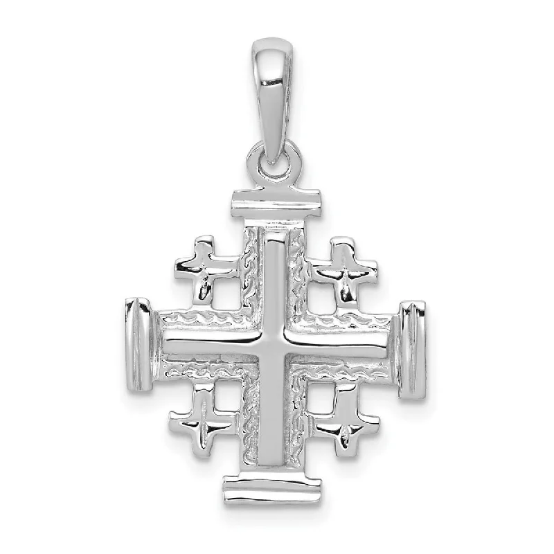 Tilted design necklaces-Curata 14k White Gold 18" Solid Polished Jerusalem Cross Pendant Necklace - 20x18mm