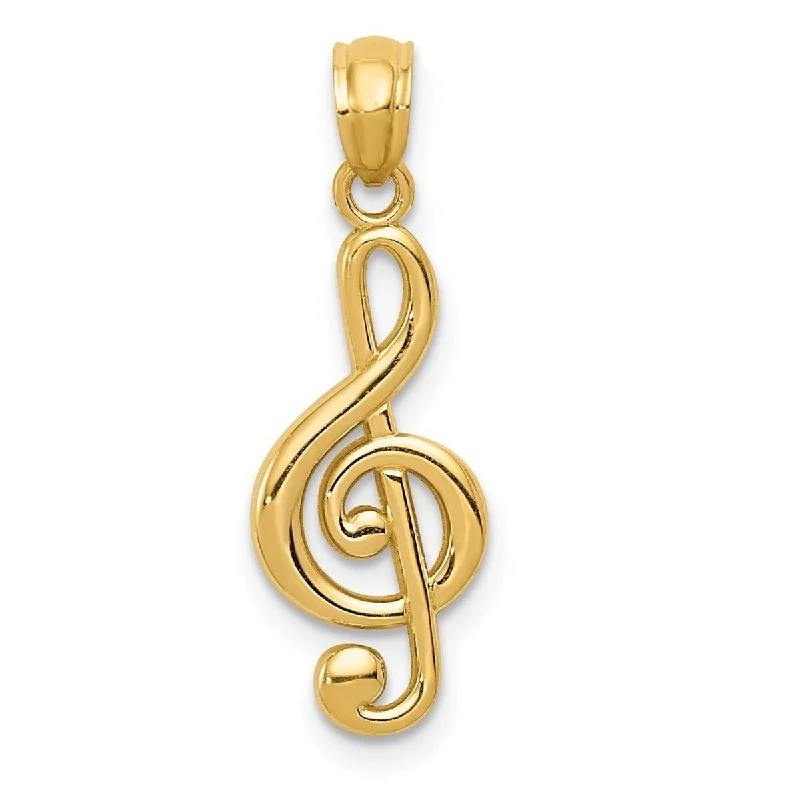 Topaz drop necklaces-Curata 14k Yellow Gold 18" 18x7.5mm Polished Treble Clef Music Note Necklace