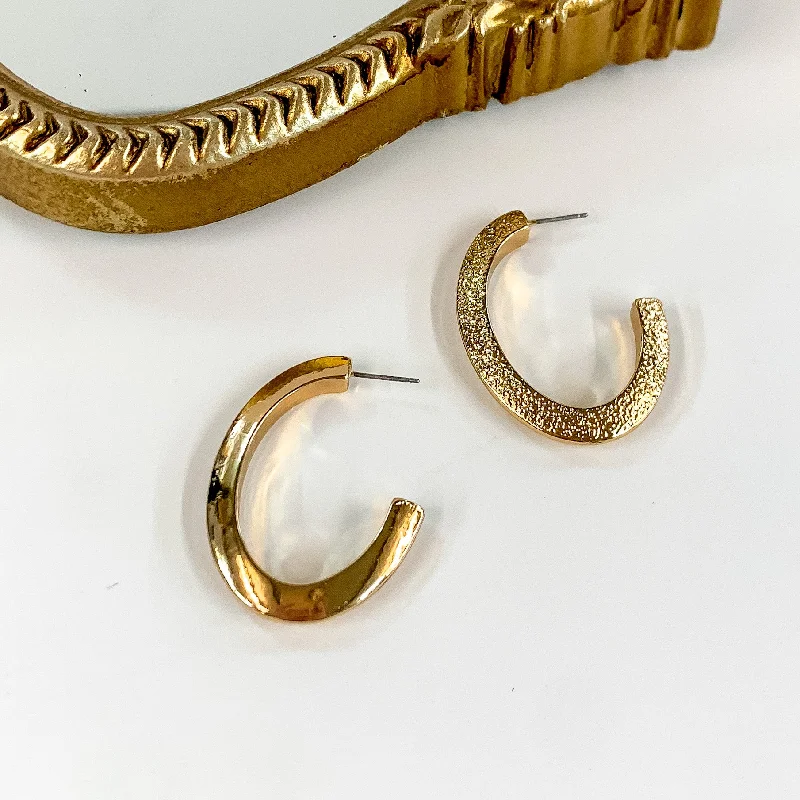 Pure pearl earrings-Thick Oval Gold Tone Hoop Earrings