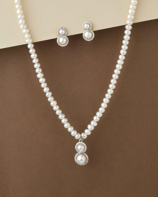 Spinel necklaces-Elegant Real Pearl Necklace Set S23548