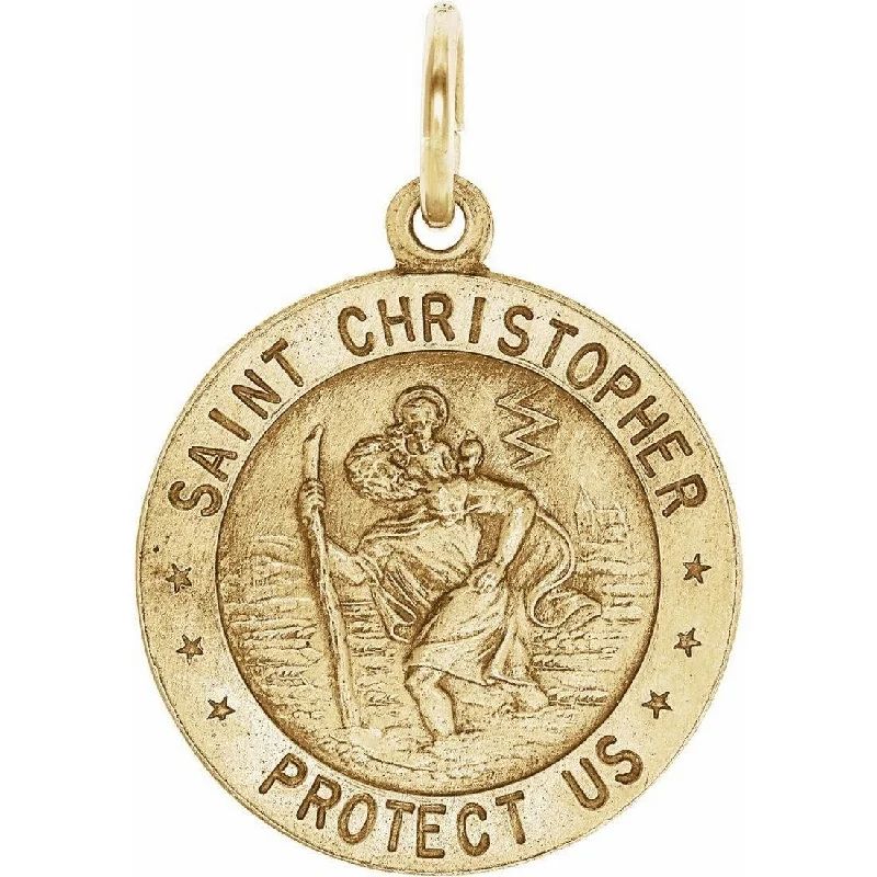 Galaxy sign necklaces-Curata Pendant Necklace 14k Yellow Gold 15mm Polished Round St. Christopher Medal Jewelry Gifts for Women