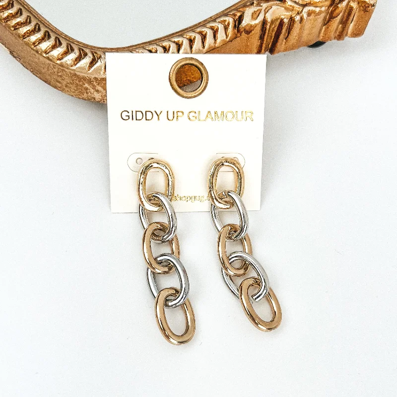 Wave design earrings-Chain Link Drop Earrings in Gold Tone/Silver Tone