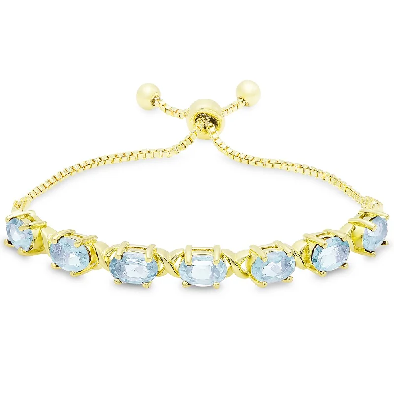 Chunky gem bangles-Dolce Giavonna Gold Overlay Oval Blue Topaz XO Link Adjustable Slider Bracelet