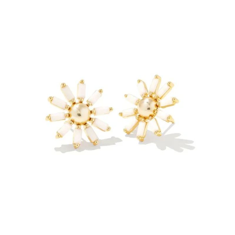 Spinel earrings-Kendra Scott | Madison Daisy Gold Stud Earrings in White Opaque Glass