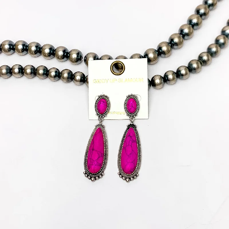 Layered drop earrings-Southern Saturdays Silver Tone Drop Earrings in Hot Pink