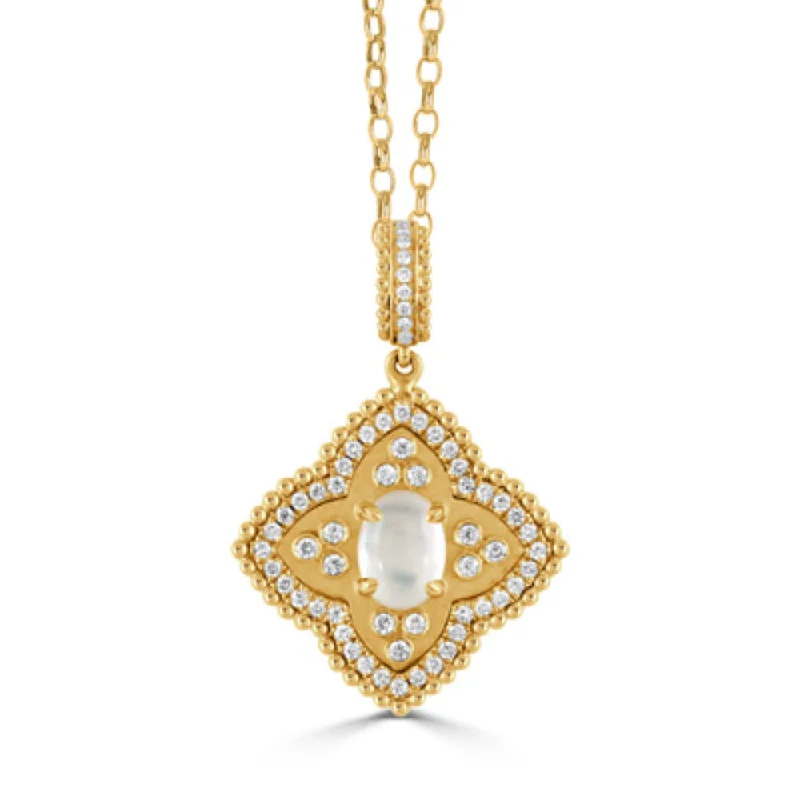 Smooth pendant necklaces-18k Diamond Byzantine Pendant Necklace