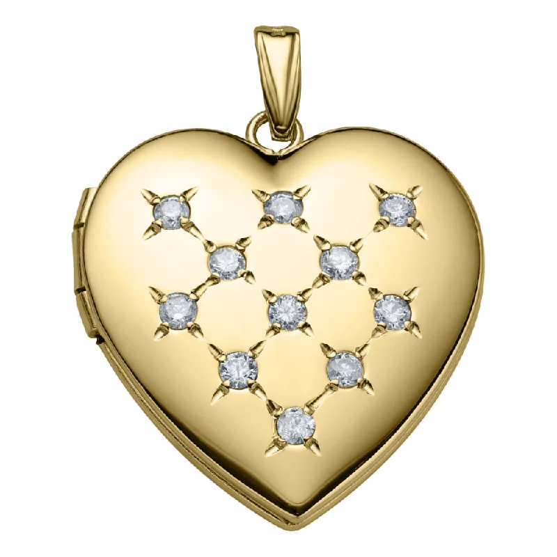 Wave pattern necklaces-14k Gold Diamond Heart Locket Necklace