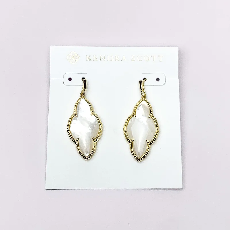 Broad hoop earrings-Kendra Scott | Abbie Gold Drop Earrings in Ivory Mother of Pearl