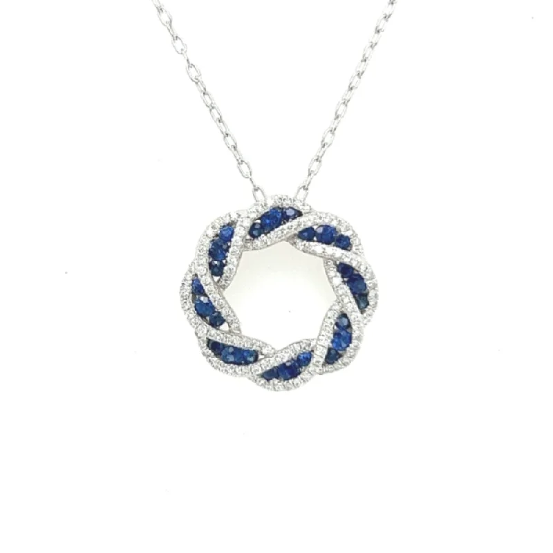 Tilted design necklaces-18k Sapphire and Diamond Twist Pendant Necklace