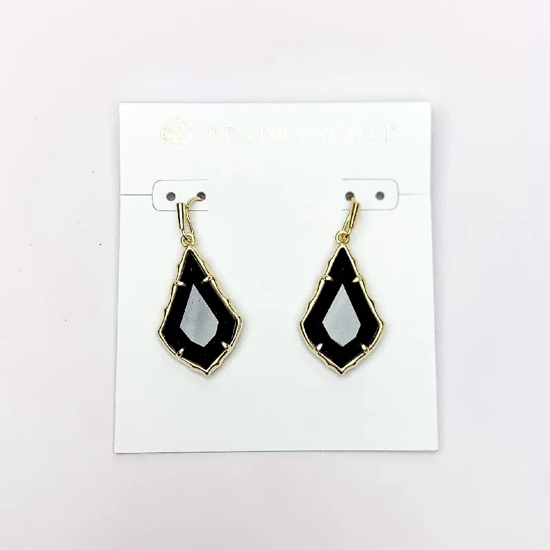 Victorian flair earrings-Kendra Scott | Small Faceted Alex Gold Drop Earrings in Black Opaque Glass