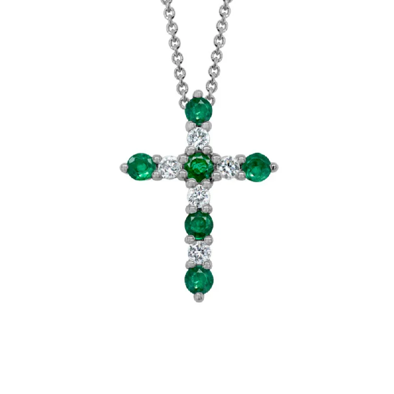 Simple cross necklaces-14k Emerald and Diamond Cross Pendant Necklace