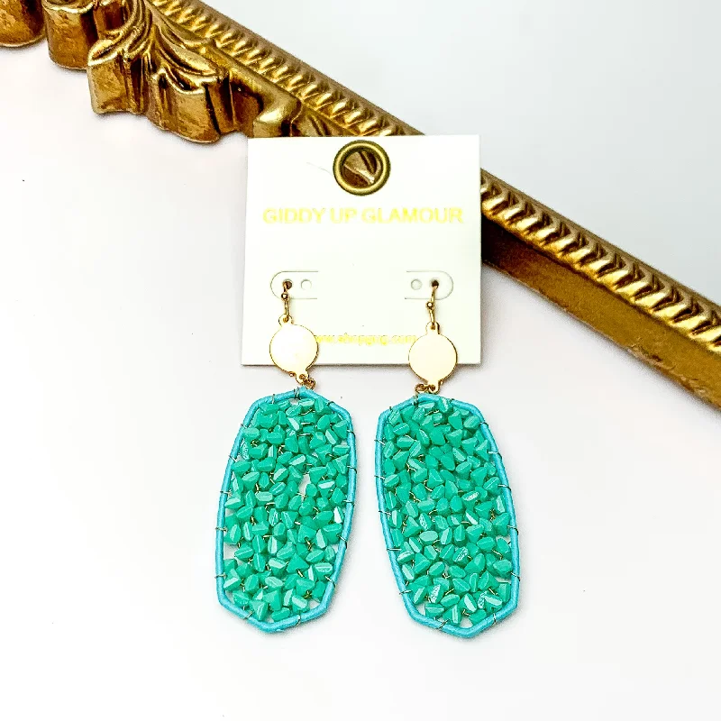 Oval dangle earrings-Turquoise Large Drop Earrings with Gold Tone Accessory