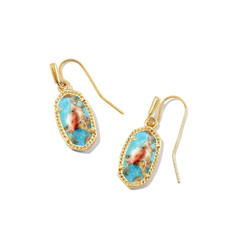 Woven thread earrings-Kendra Scott | Lee Gold Earrings in Bronze Veined Turquoise Magnesite Red Oyster