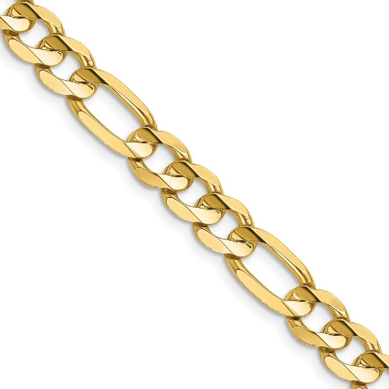 Layered chain bangles-Curata 14k Yellow Gold Solid Polished 7.5mm Concave Open Figaro Chain Bracelet 8 Inch Lobster Claw