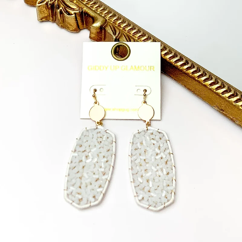 Tiered drop earrings-White Large Drop Earrings with Gold Tone Accessory