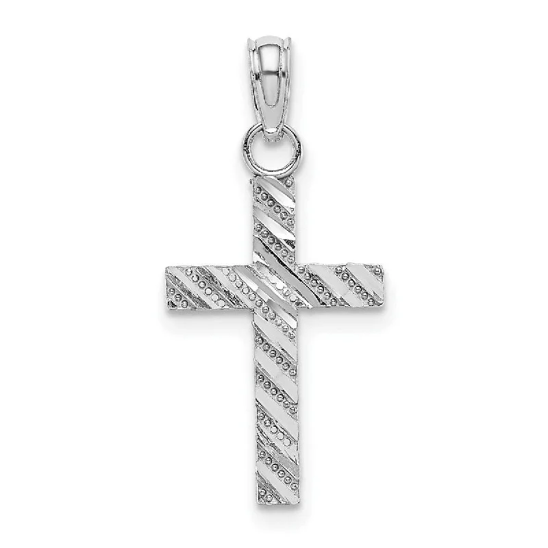 Daisy motif necklaces-Curata 14k Yellow or White Gold Small Slanted Diamond Cut Cross Necklace 12mm x 17.4mm