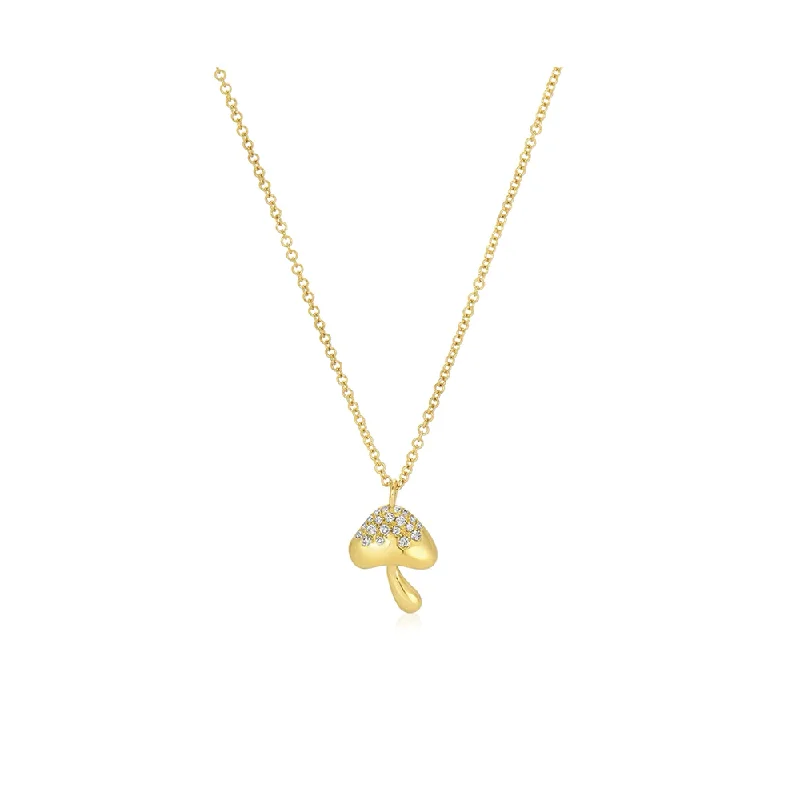 Raised bar necklaces-14K Small Diamond Mushroom Necklace