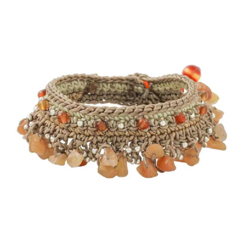 Beaded cluster bangles-Handmade Sterling Silver Overlay 'Cozy Bohemian' Carnelian Bracelet (Thailand)