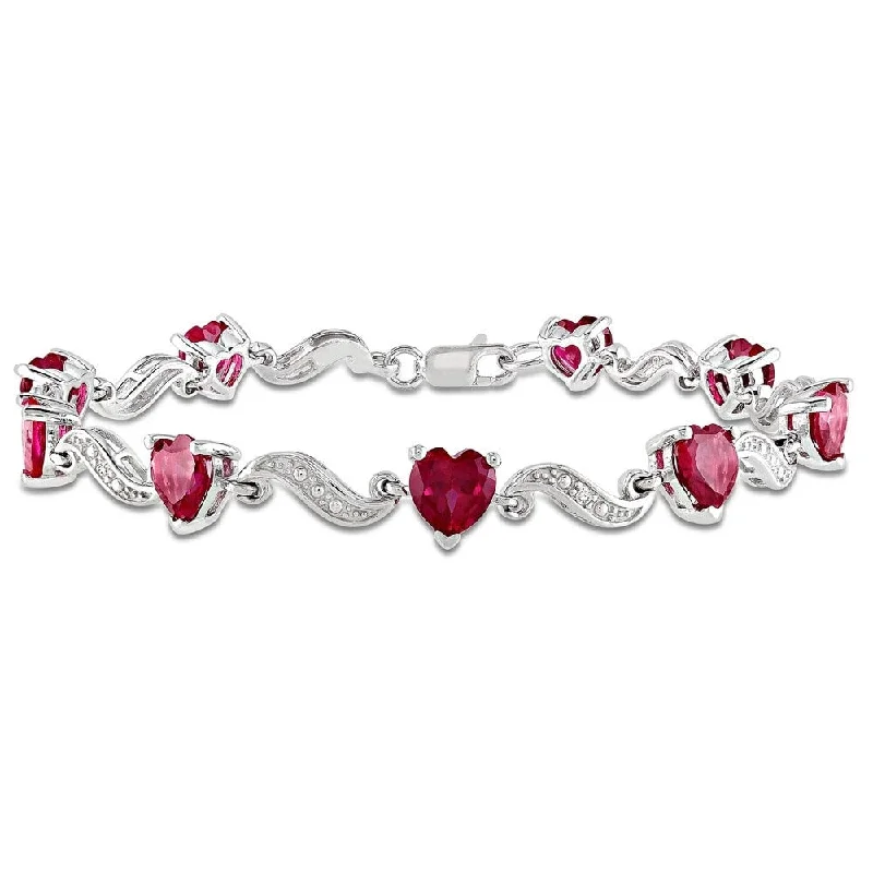 Open frame bangles-Miadora Sterling Silver Created Ruby and Diamond Accent Heart Bracelet