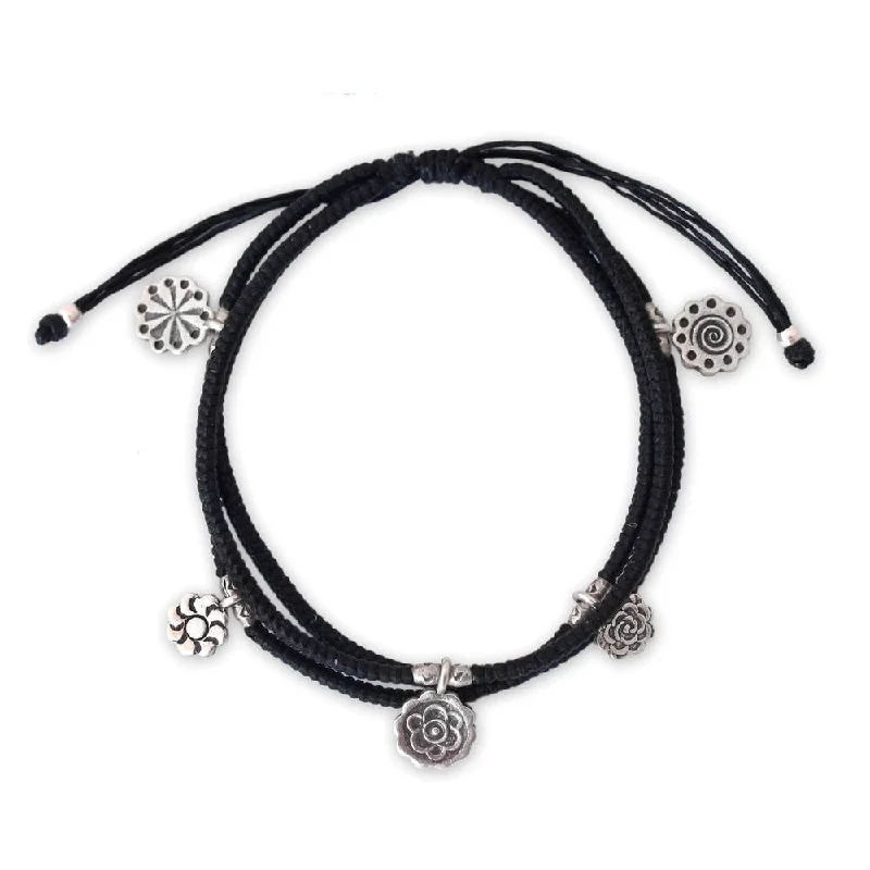 Bead charm bangles-Handmade Sterling Silver 'Assorted Blossoms' Bracelet (Thailand)