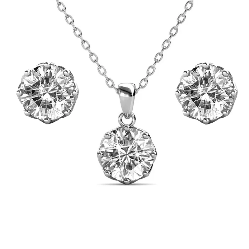 Solid bar necklaces-Eden 18k White Gold Plated Silver Necklace and Stud Earring Set with Swarovski Crystals