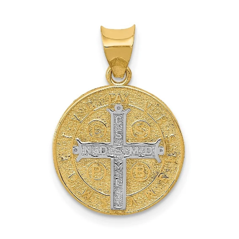 Cosmic charm necklaces-Curata 14k Yellow Gold With Rhodium 18" 21.5x15.2mm Circle St.benedict Medal Pendant Necklace