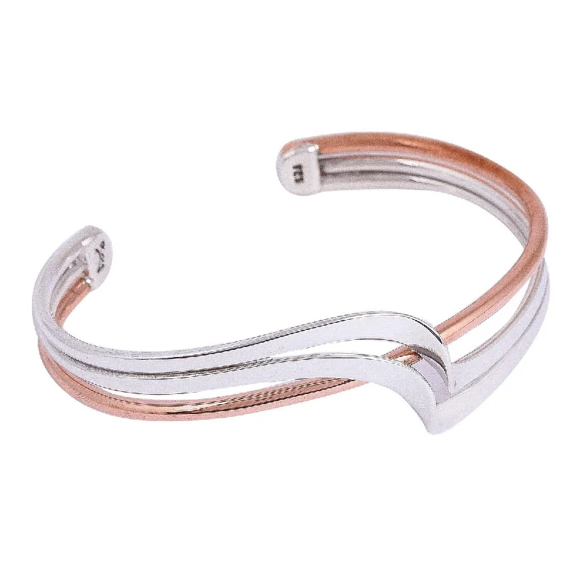 Woven thread bangles-NOVICA Copper Stream, Sterling silver and copper cuff bracelet