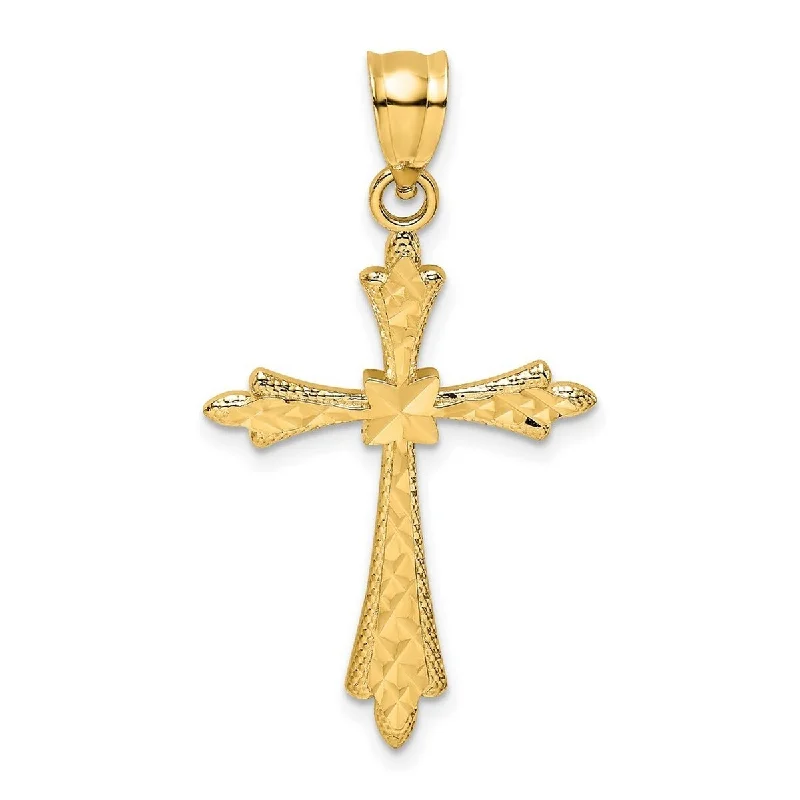 Quartz healing necklaces-Curata 14k Yellow Gold Diamond-cut Quilted Cross Necklace 19mm x 26mm