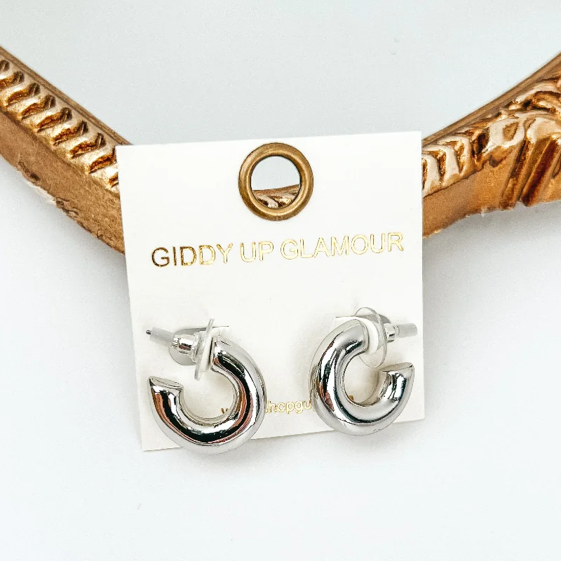 Fine bead earrings-Silver Tone Thick Hoop Huggie Earrings