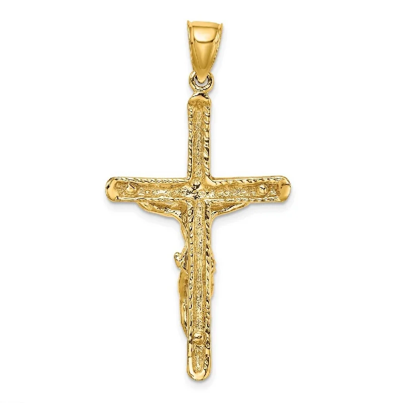 Amethyst pendant necklaces-Curata 14k Yellow Gold Crucifix Ridged Cross Necklace 23mm x 47mm