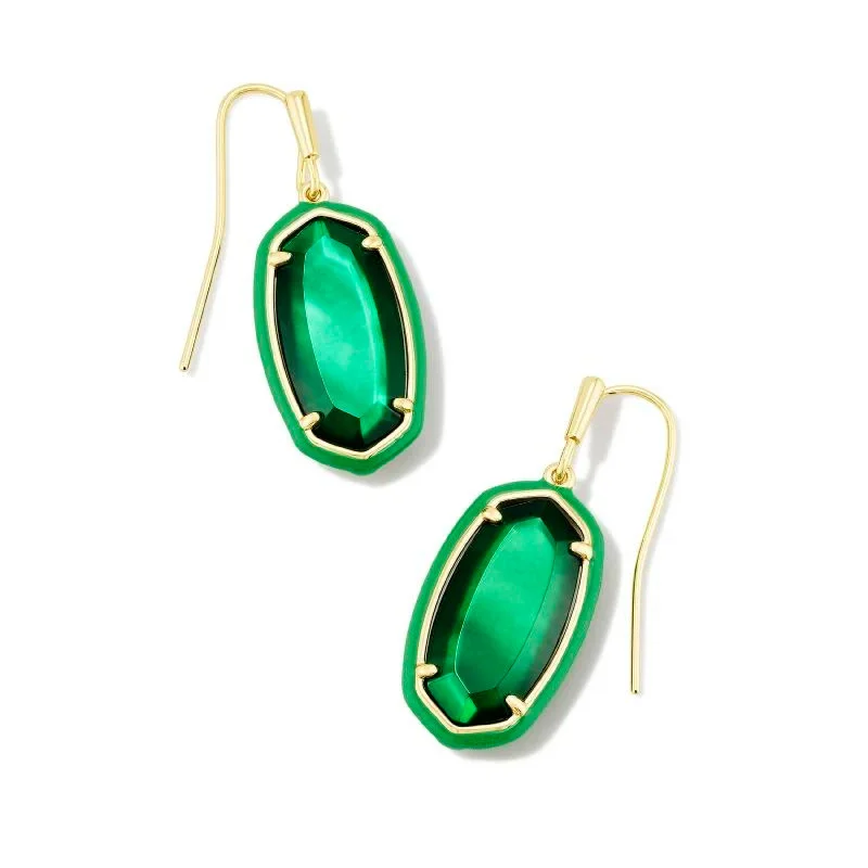 Pink gold earrings-Kendra Scott | Dani Gold Enamel Frame Drop Earrings in Emerald Illusion