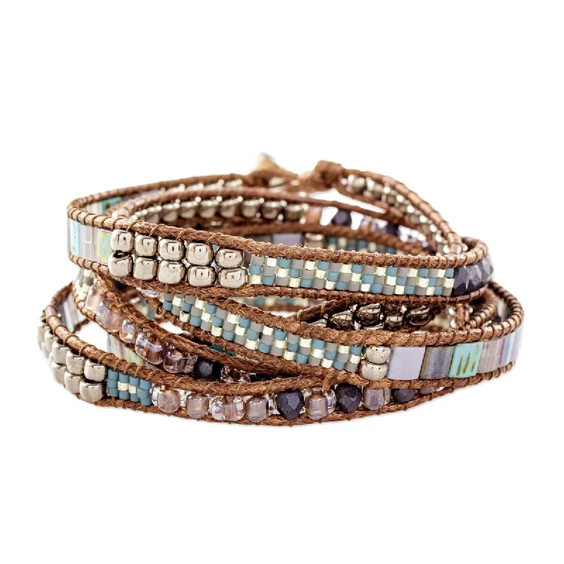 Thick gold bangles-NOVICA Beachcomber, Glass beaded wrap bracelet