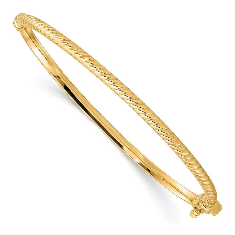 Topaz bead bangles-Curata 3mm 10k Yellow Gold Fold over Polished Textured Stackable Bangle Bracelet