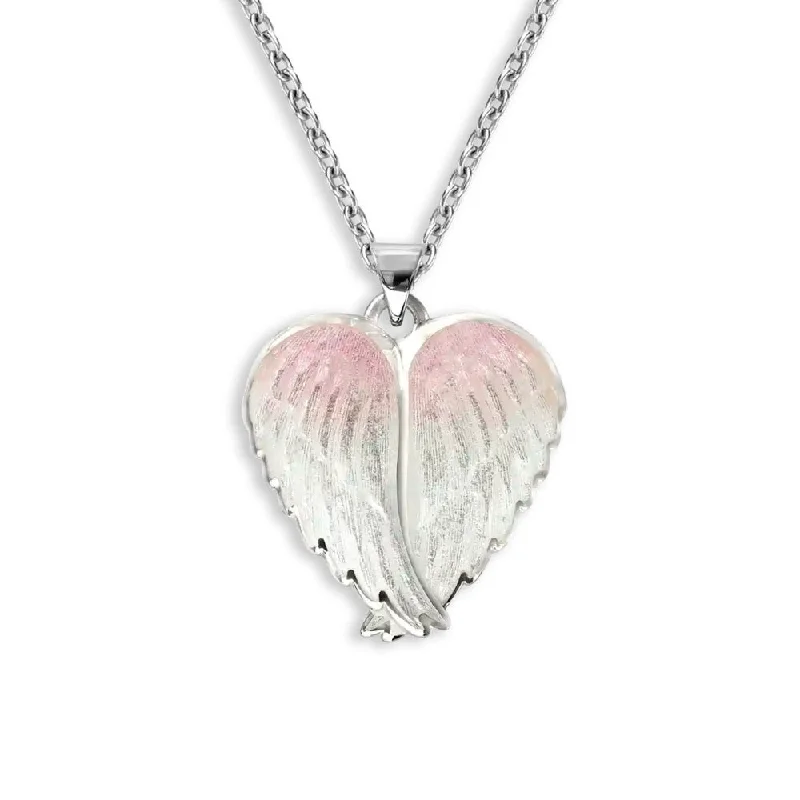 Morganite necklaces-Nicole Barr White & Pink Enamel Angel Wings Pendant Necklace