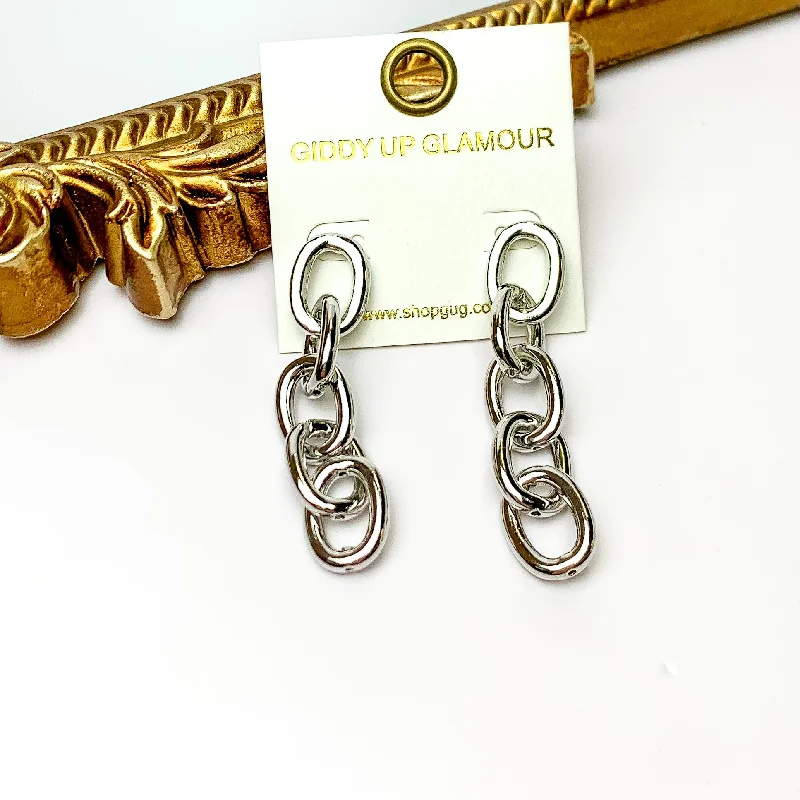 Vine hoop earrings-Silver Tone Chain Dangle Earrings