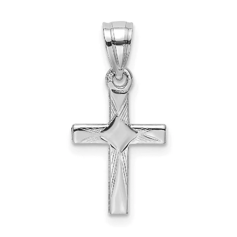 Leaf design necklaces-Curata 14k White Gold Mini Engraved Cross With Diamond Shape Center Necklace 10mmx17mm