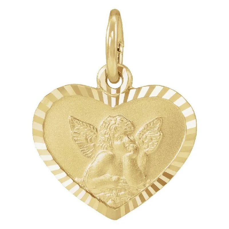 Dual birthstone necklaces-Curata 14k Yellow Gold Small Cupid Angel Heart Necklace,16" 7x8mm